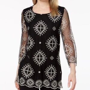 Black and White Embroidered Women's Top